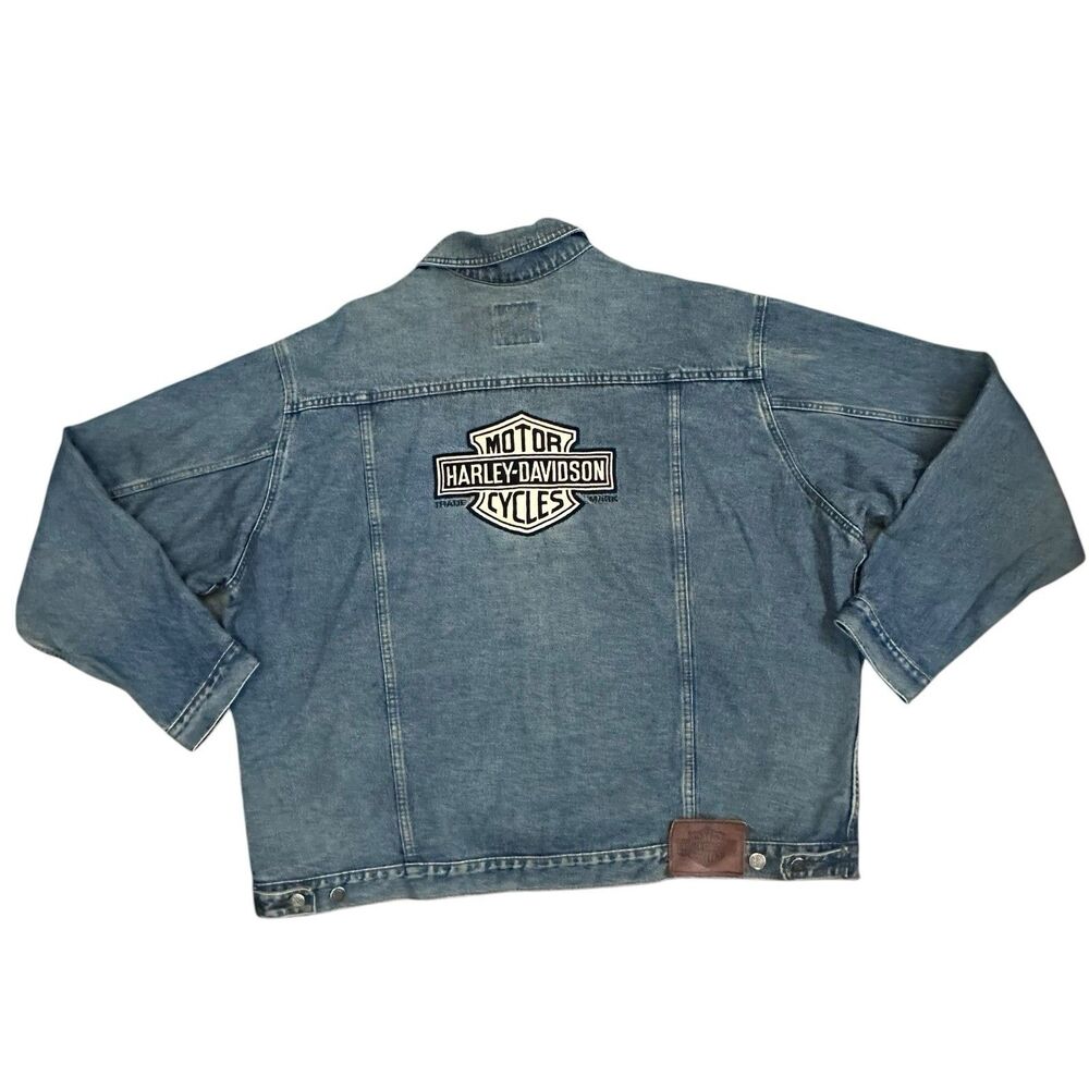 Vintage Harley Davidson "BIKER BLUES" Denim Jean Trucker Jacket XXL  Canada Made